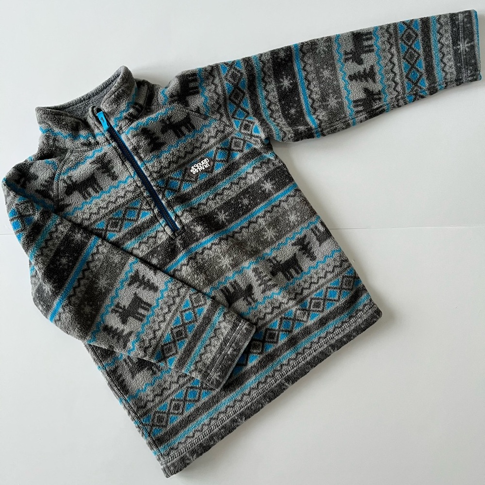 Souris Mini Gray and Blue Reindeer Fleece Pullover